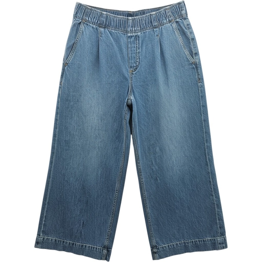 GAP Womens Medium Wash Wide Leg Denim Culottes Elastic Waist Blue Pants Large
